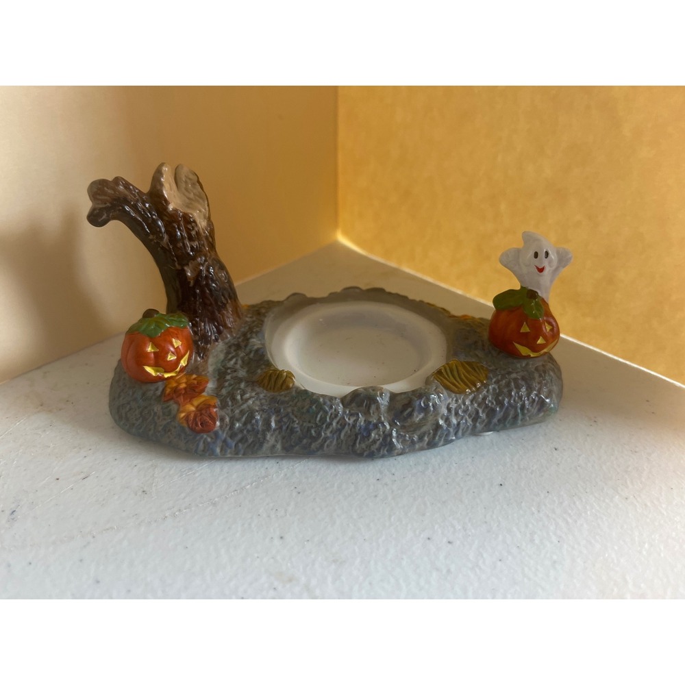 PartyLite Halloween Ghost Pumpkin Tree Ceramic Votive Tealight Candle Holder